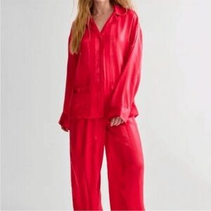 Nasty Gal Stripe Jacquard Long Sleeve Pocket Detail Pajama Trouser Set Sz M NWT